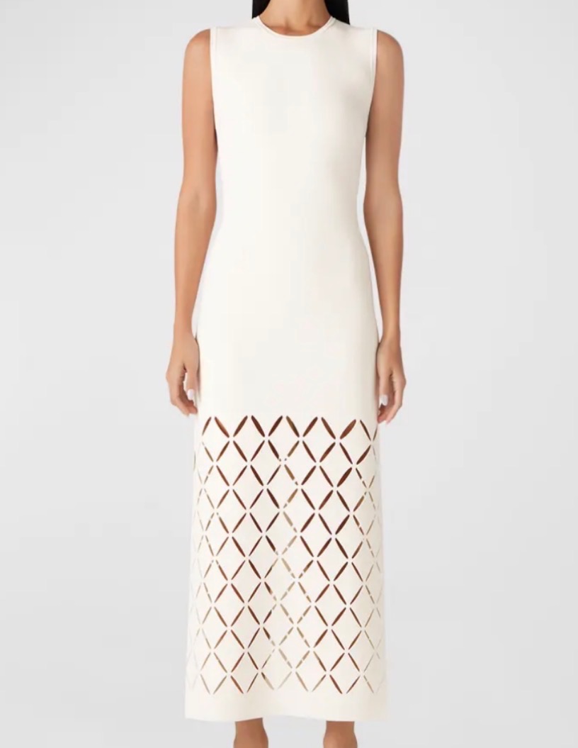 St. John Sleeveless Side-Slit Diamond Knit Maxi Dress